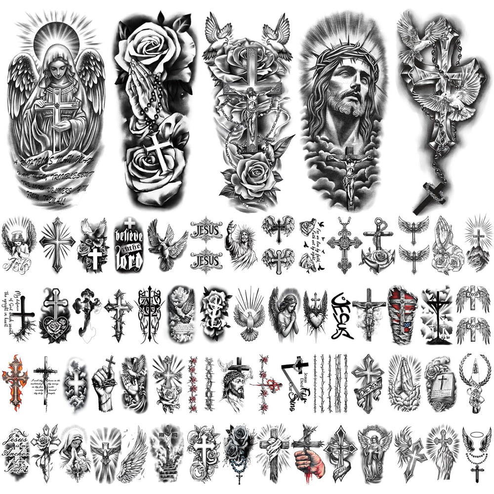 Gabizafia 77 láminas tatuaje temporal cruz simbólica, perfecto para eventos religiosos.