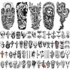 Gabizafia 77 láminas tatuaje temporal cruz simbólica, perfecto para eventos religiosos.