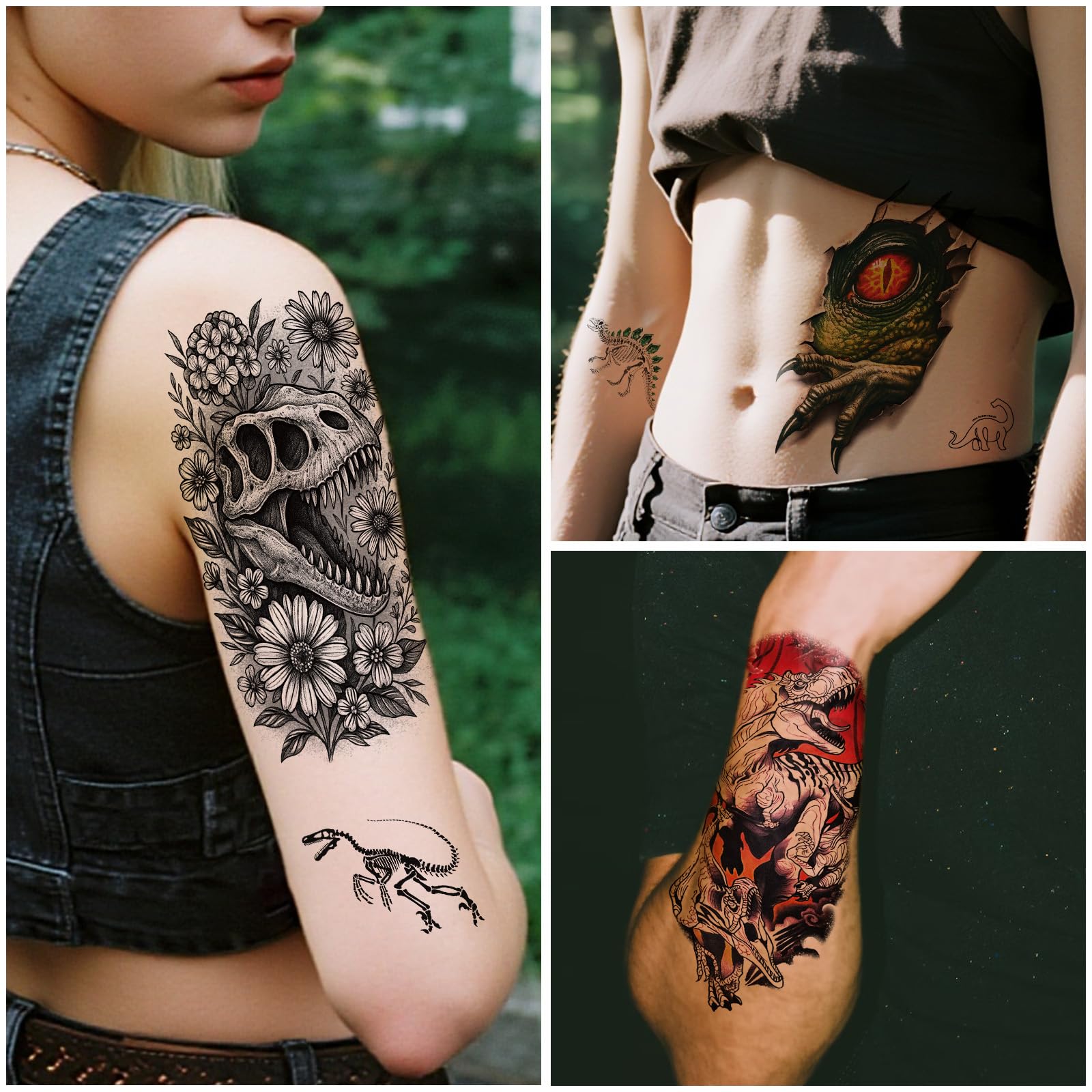Tatuajes dinosaurios, diseños variados para niños