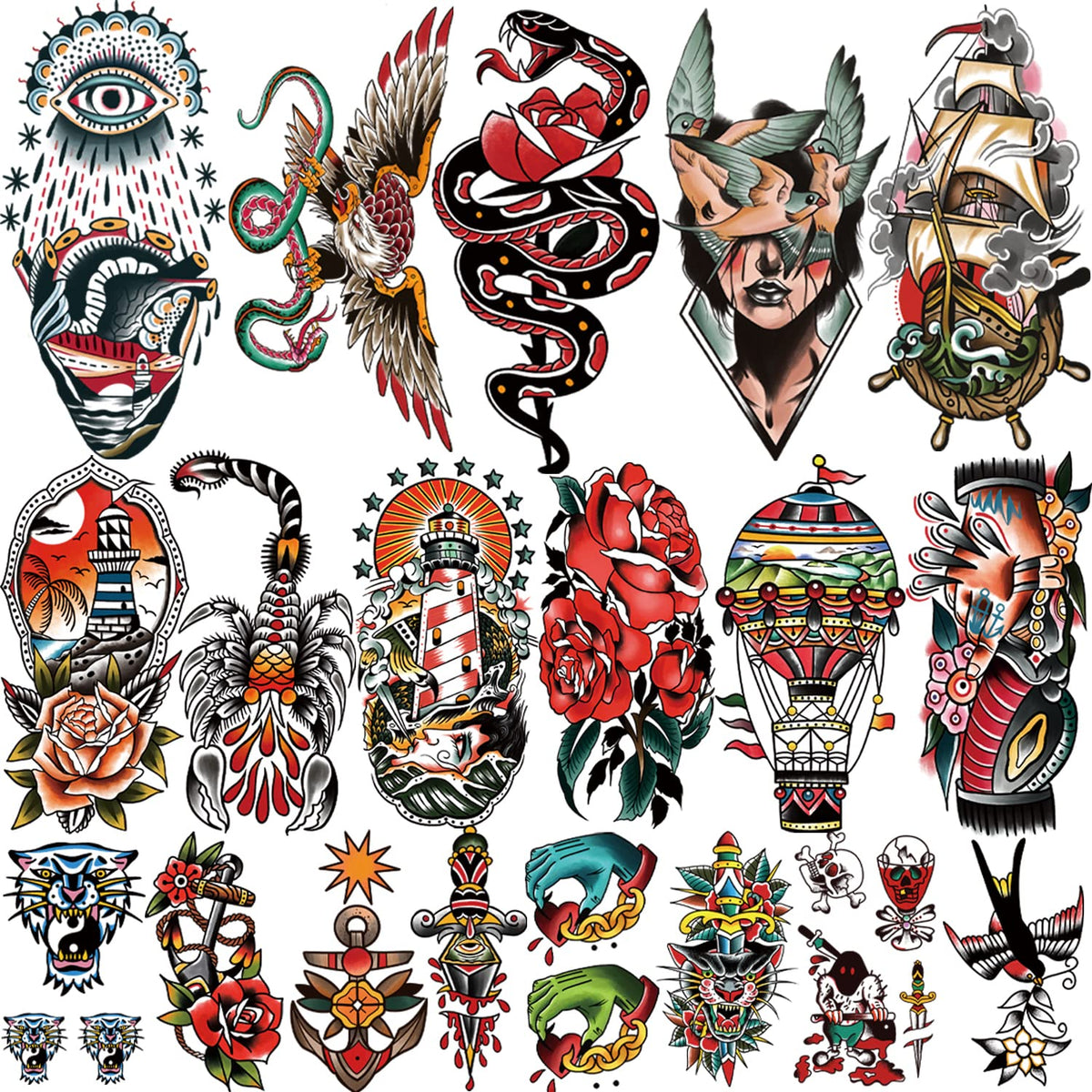 Gabizafia tatuajes temporales en estilo marinero clásico para un look audaz