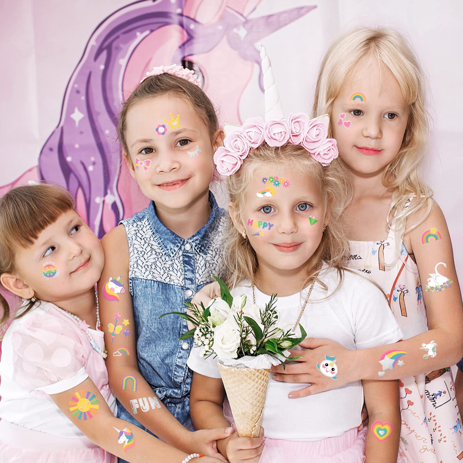 Aplicación rápida en 20 segundos de tatuajes Gabizafia de unicornio.