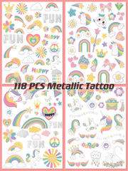 Tatuajes temporales Gabizafia de unicornio arcoíris para niñas.