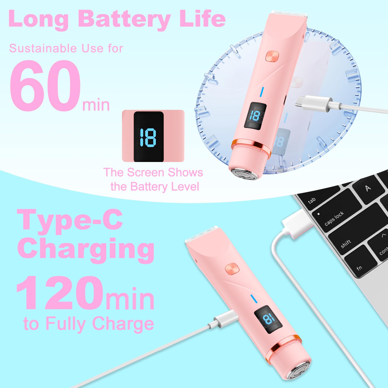 Gabtruk Bikini Trimmer con carga USB-C para recargas rápidas