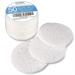 Esponjas faciales GAINWELL blancas, 50 unidades, ideales para limpieza suave diaria.