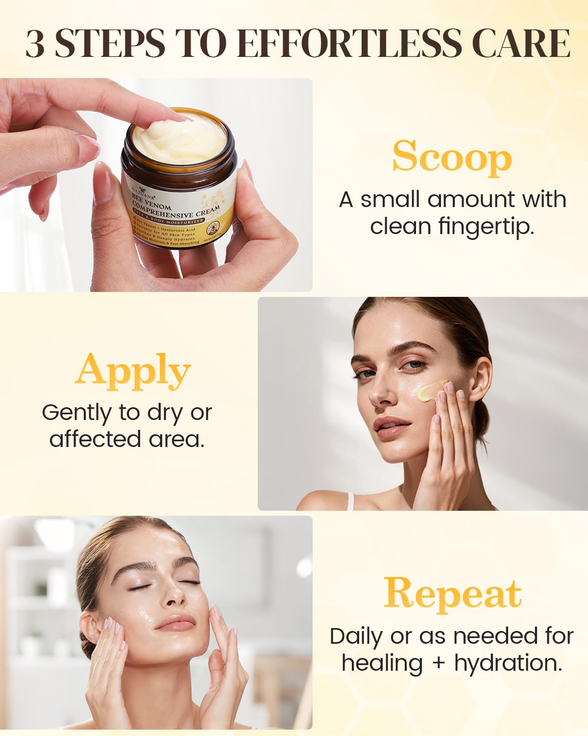 GAJUANR Crema veneno de abeja, absorción rápida sin sensación grasa.