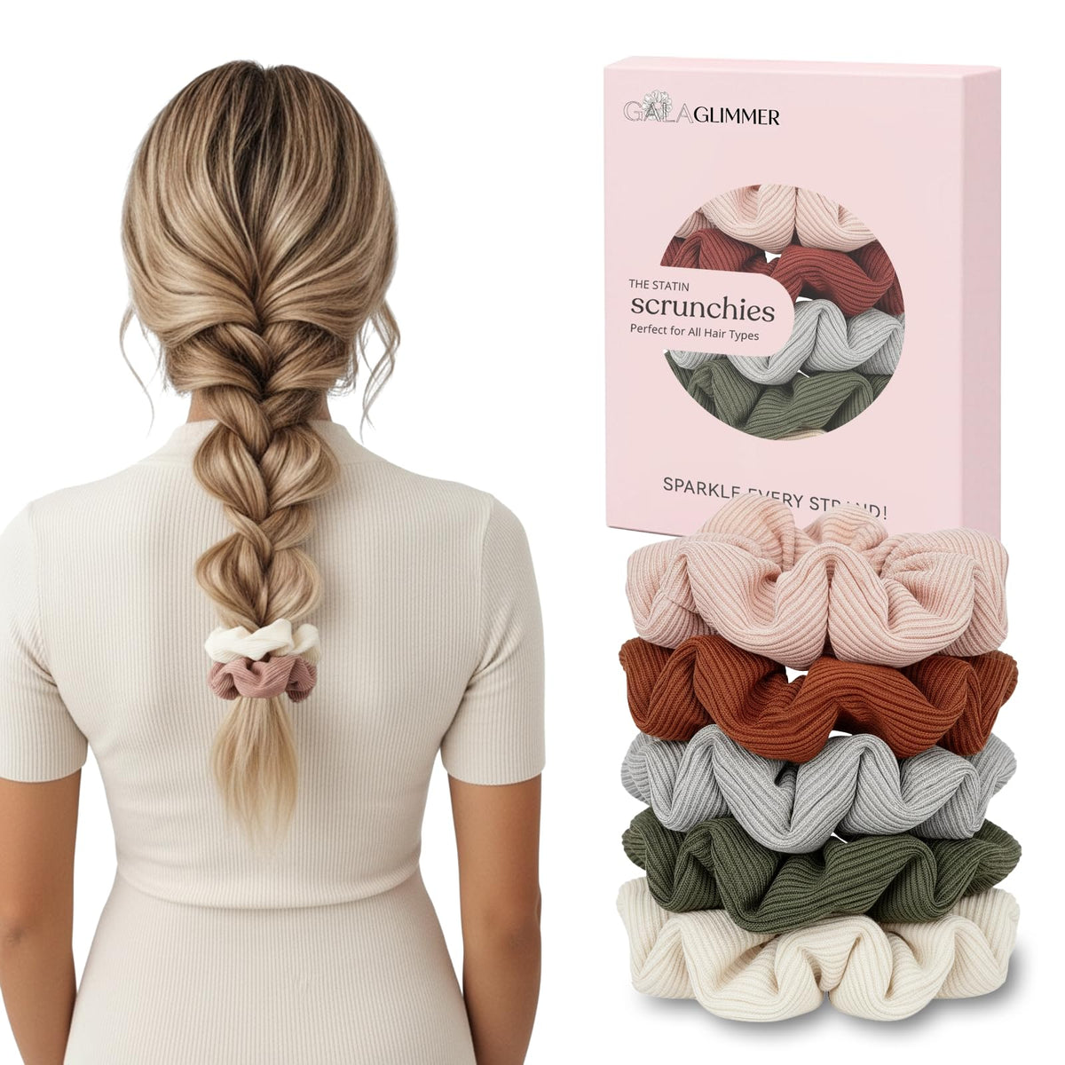 Scrunchies GALAGLIMMER en varios colores con ajuste suave para cabello grueso