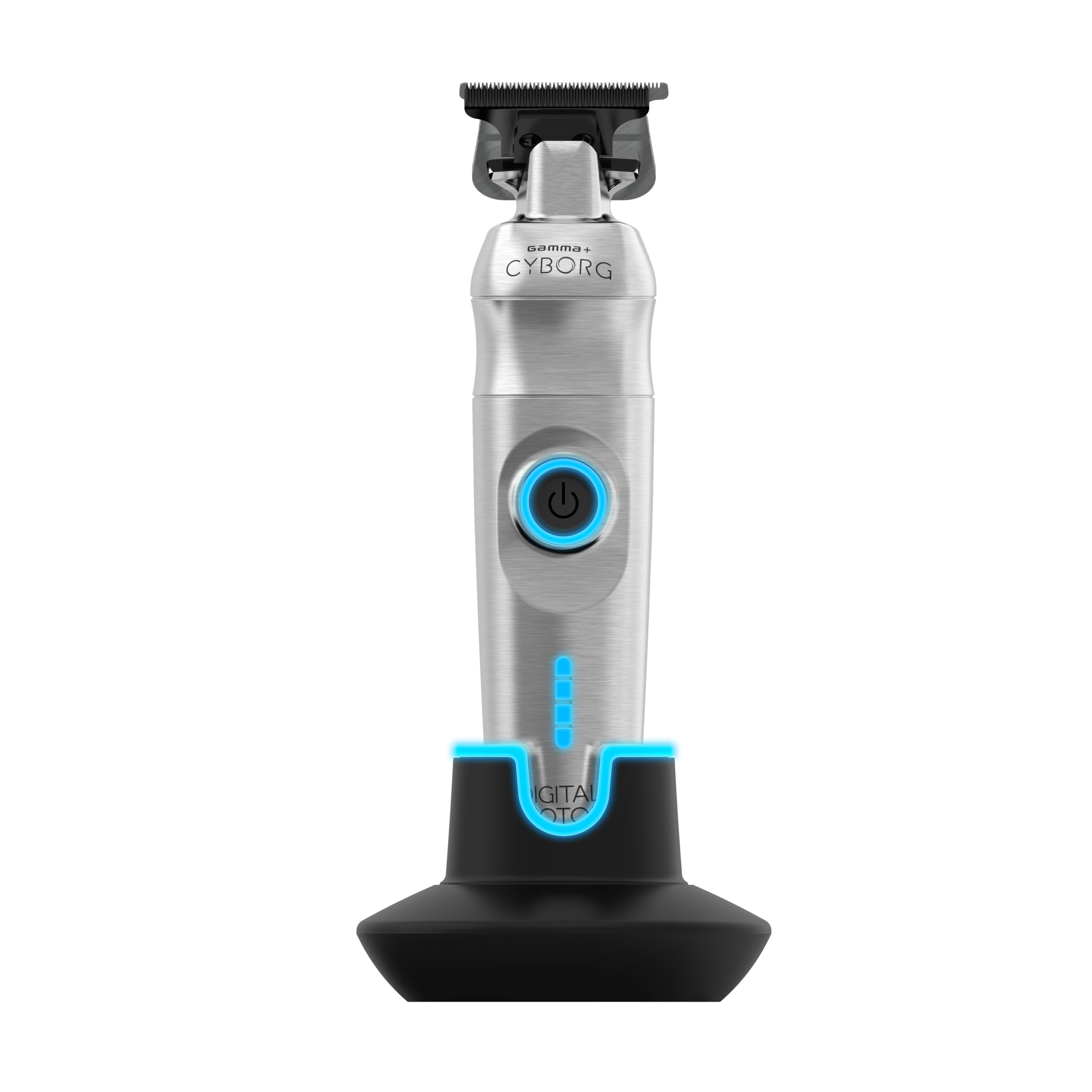 GAMMA+ Cyborg profesional recortadora inalámbrica con motor digital para control suave.