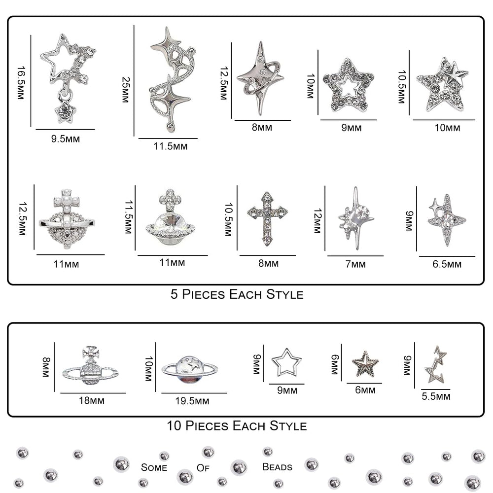 Ganepwns charms uñas planeta estrella plata, acabado cósmico para manicura elegante