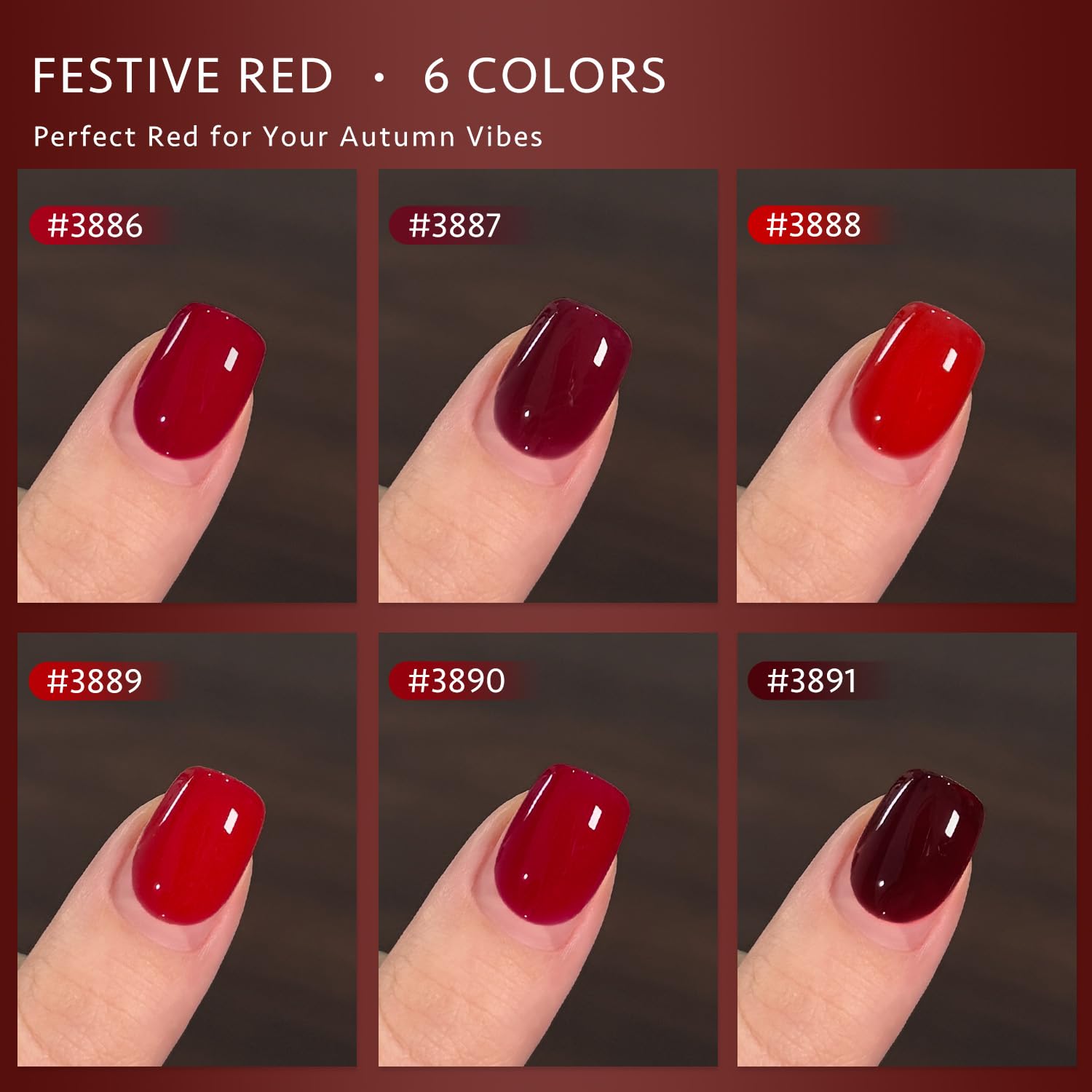 GAOY six-color gel set offers bold reds for holiday nail art.