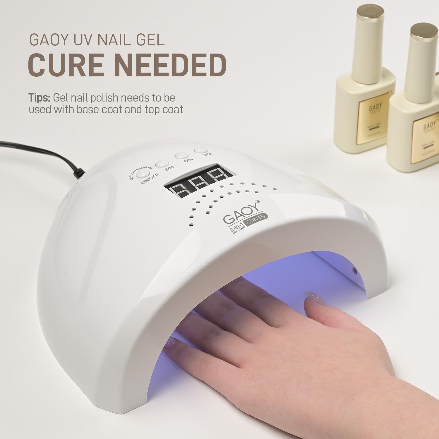 GAOY Gel Beige White, empaque práctico para manicuras en casa.