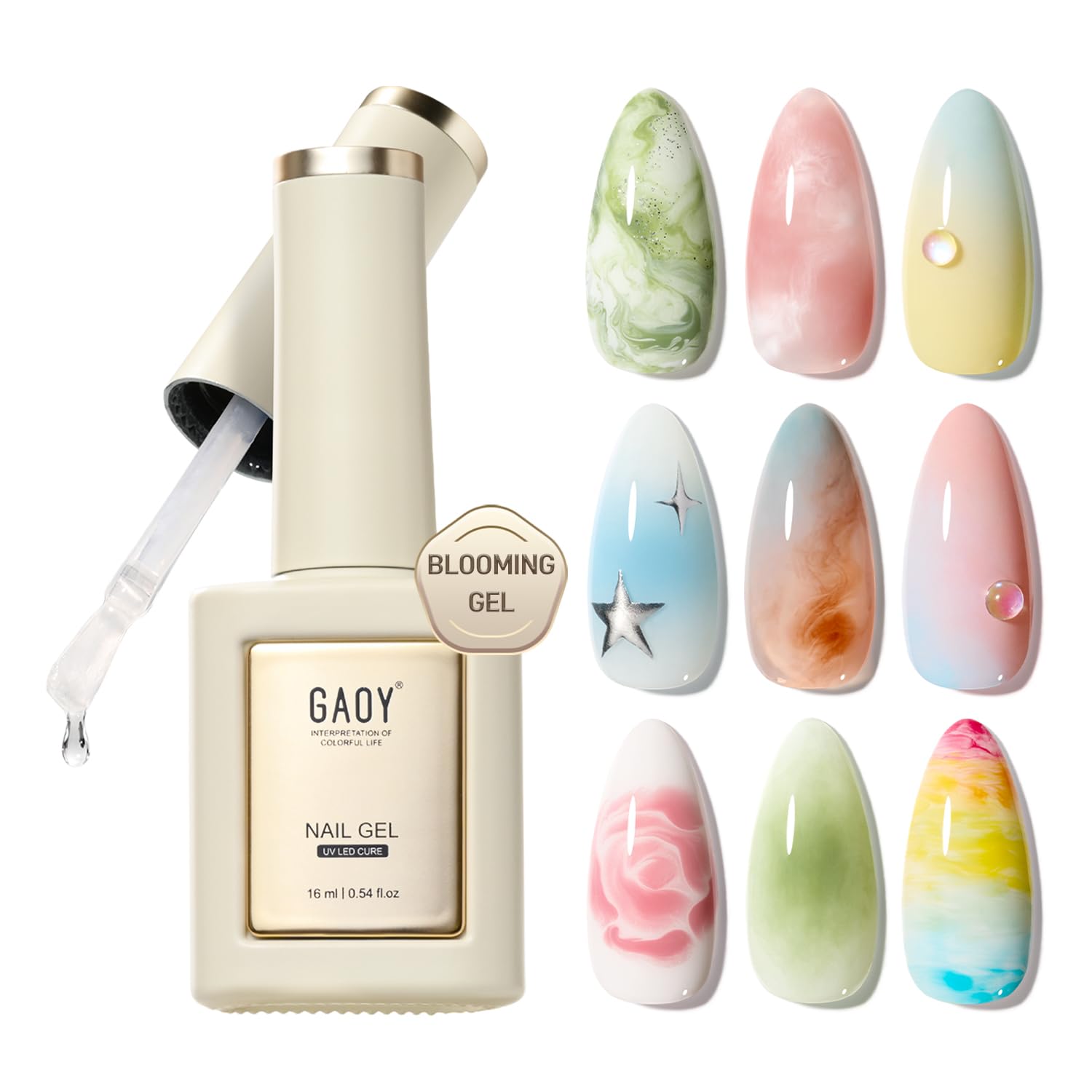 GAOY Blooming Gel en bote de claridad para uñas con acabado limpio y duradero.