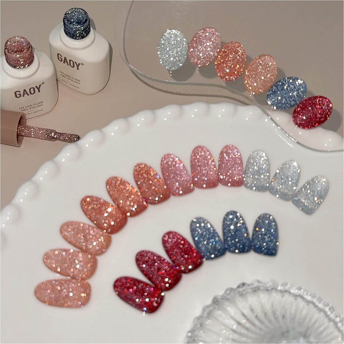 GAOY gel uñas brillo reflectante en seis colores, ideal para look deslumbrante