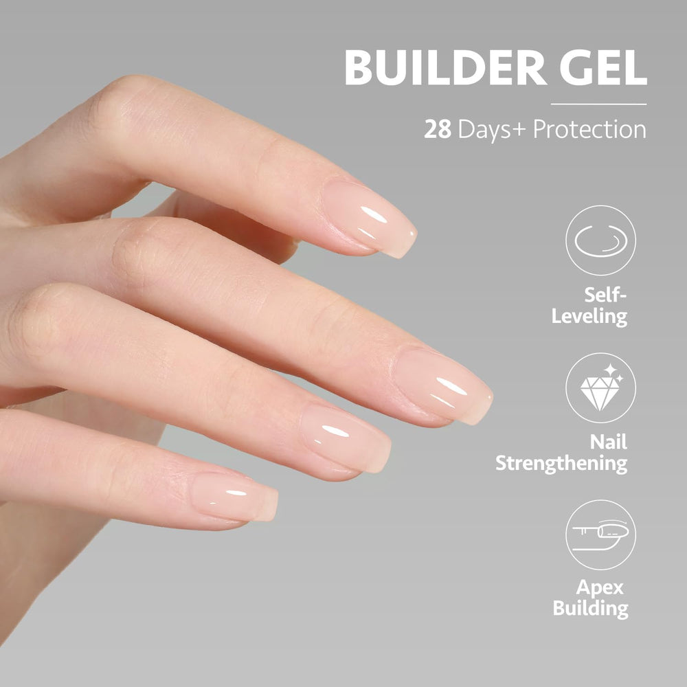GAOY Builder Gel para extender uñas con aspecto natural y acabado estable.