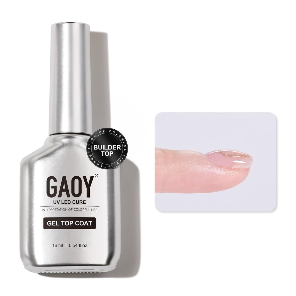 GAOY Builder Top Coat Gel: brillo cristal y curado UV rápido.