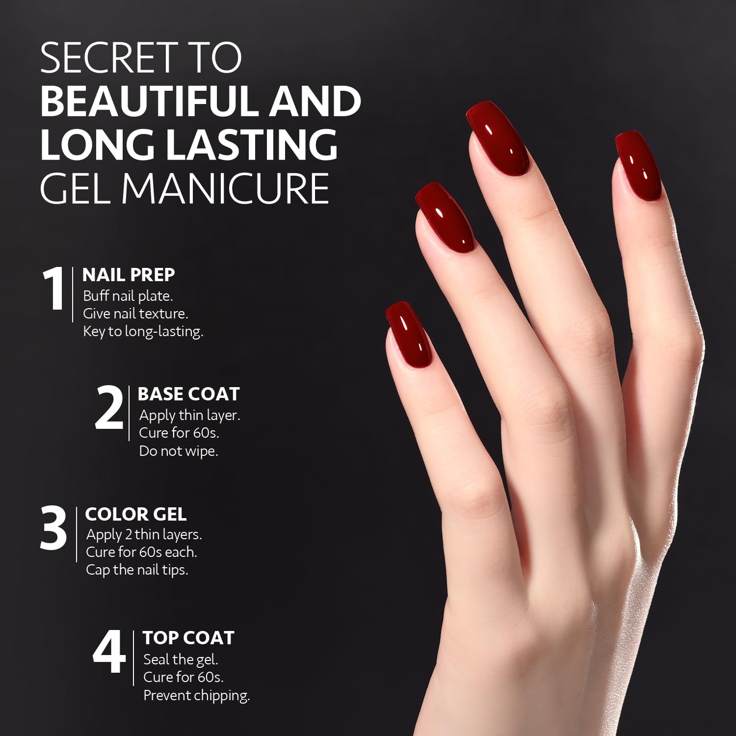 GAOY carmine gel polish swatch for clean finish