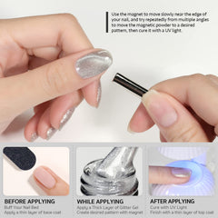 GAOY Cat Eye 1138: brillo holográfico plateado para uñas llamativas.