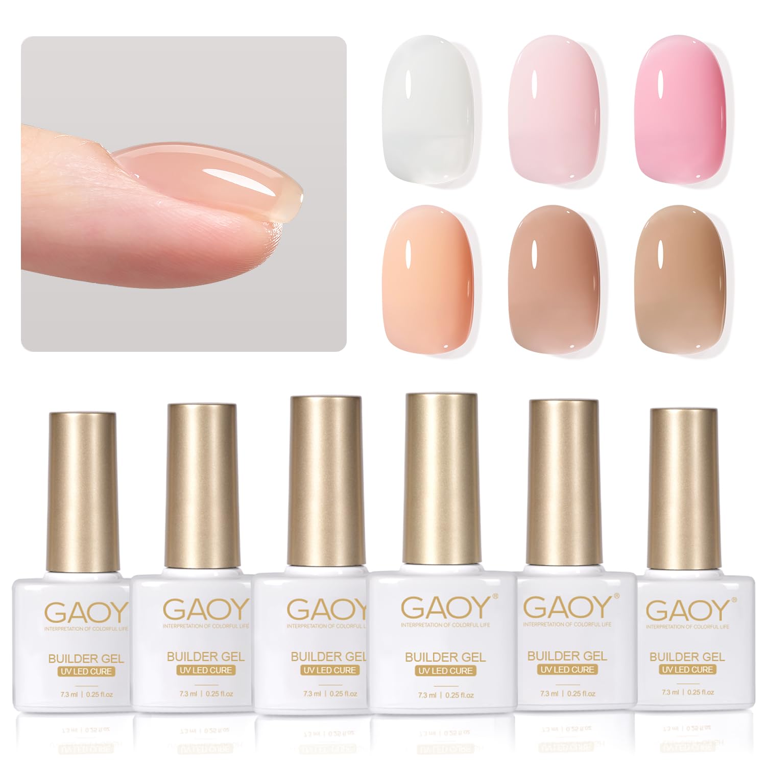 GAOY conjunto gel constructor 6 colores para uñas, acabado natural y duradero