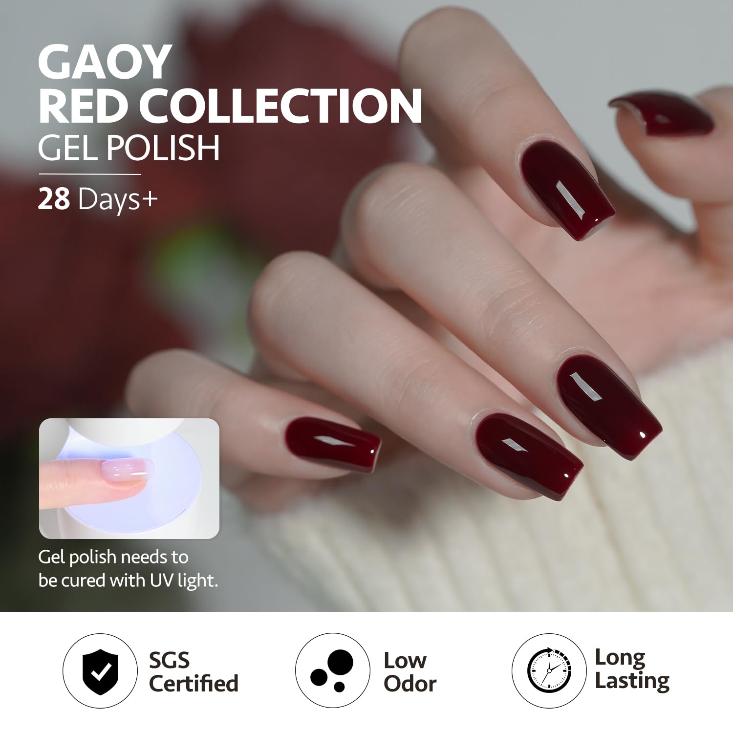 GAOY dark red gel nail polish offers classic sophistication.