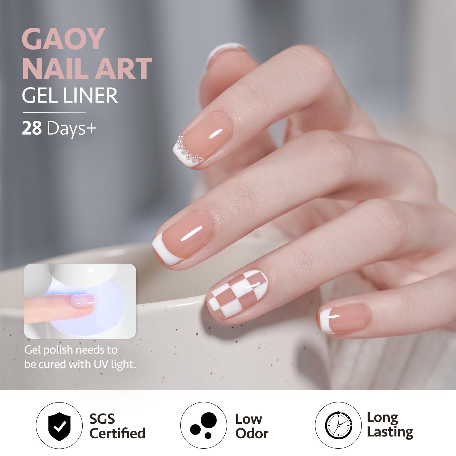 GAOY diseño francés con gel para uñas limpias.