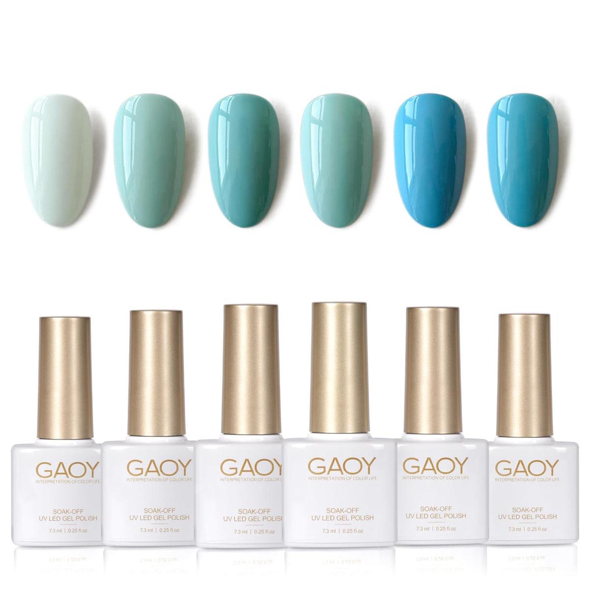 GAOY gel azul claro, acabado brillante, ideal para un look elegante.