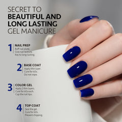 GAOY Esmalte gel azul profundo, curado UV 60s, secado rápido y seguro.
