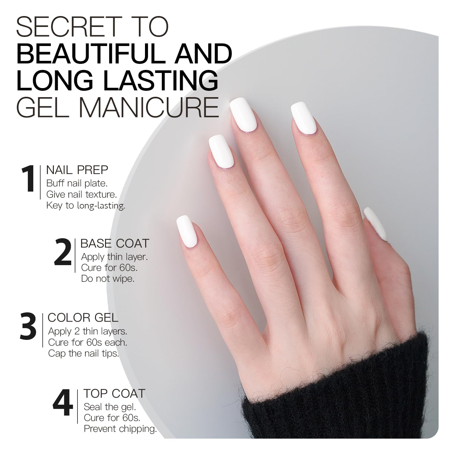GAOY gel blanco con acabado brillante tras la capa superior.