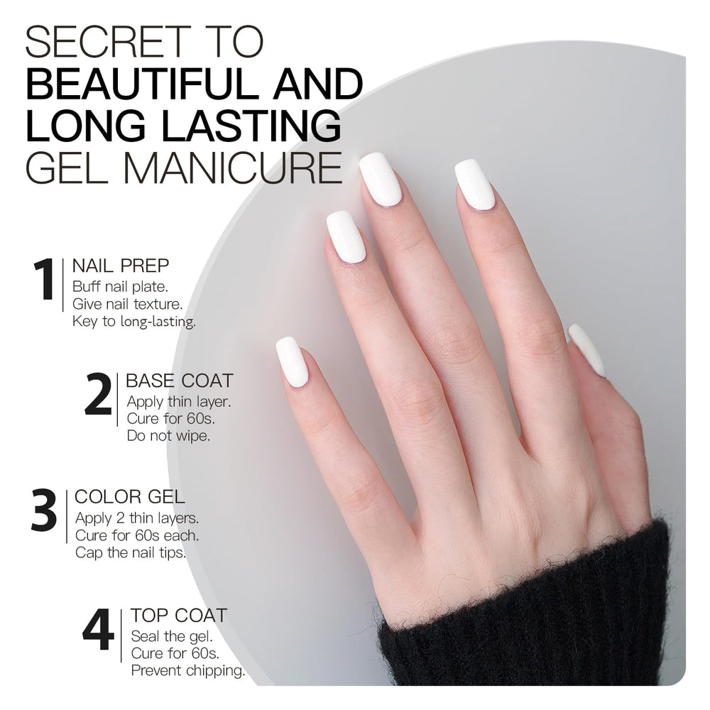 GAOY gel blanco con acabado brillante tras la capa superior.