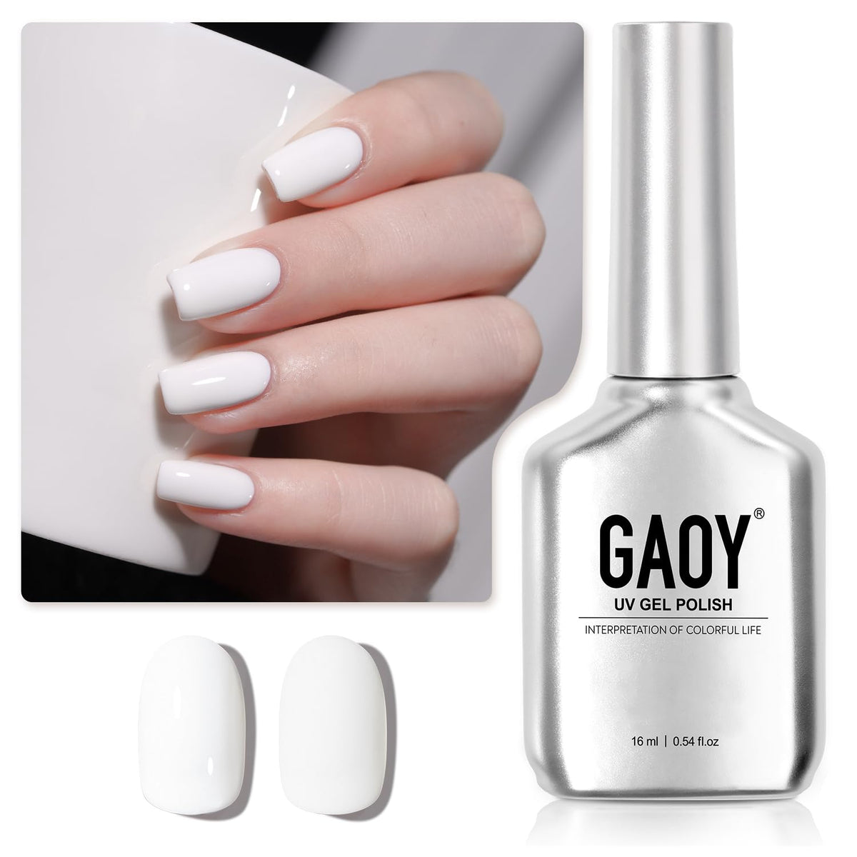 GAOY esmalte gel blanco 16 ml frente a la botella, ideal para manicura en casa.