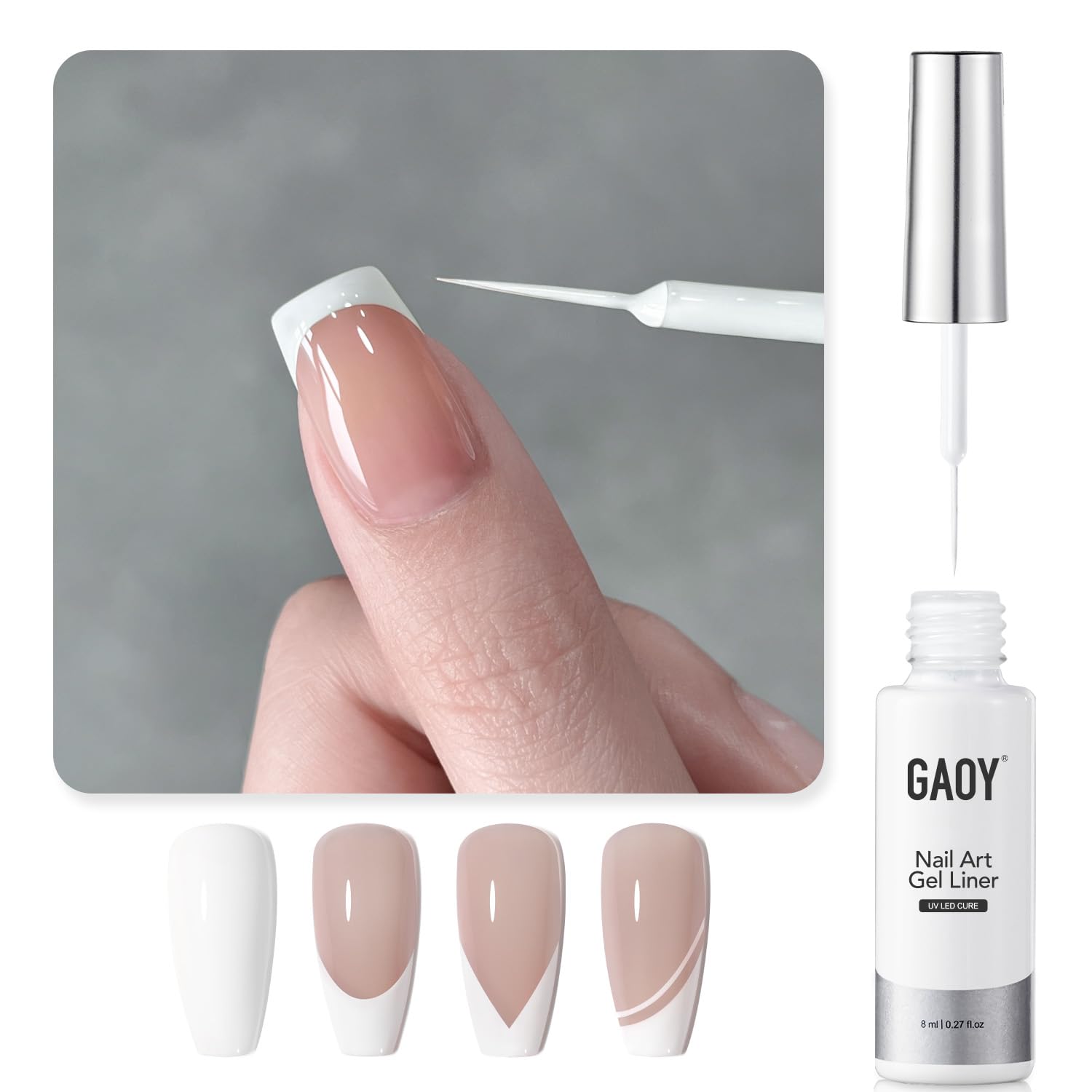 GAOY gel blanco con remolino, botella de 8 ml para diseño de uñas.