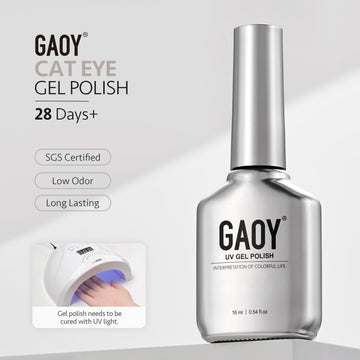 Gaoy Esmalte Gel con destellos holográficos, acabado suave y luminoso.