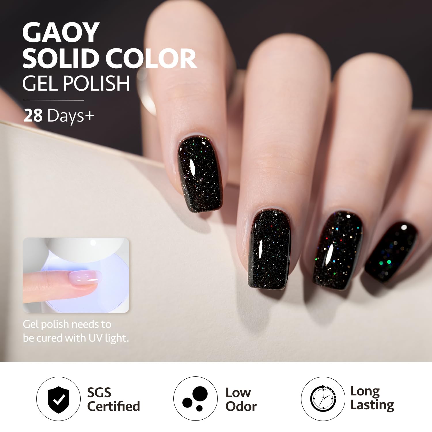 GAOY esmalte gel brillo, acabado resplandeciente y resistente.