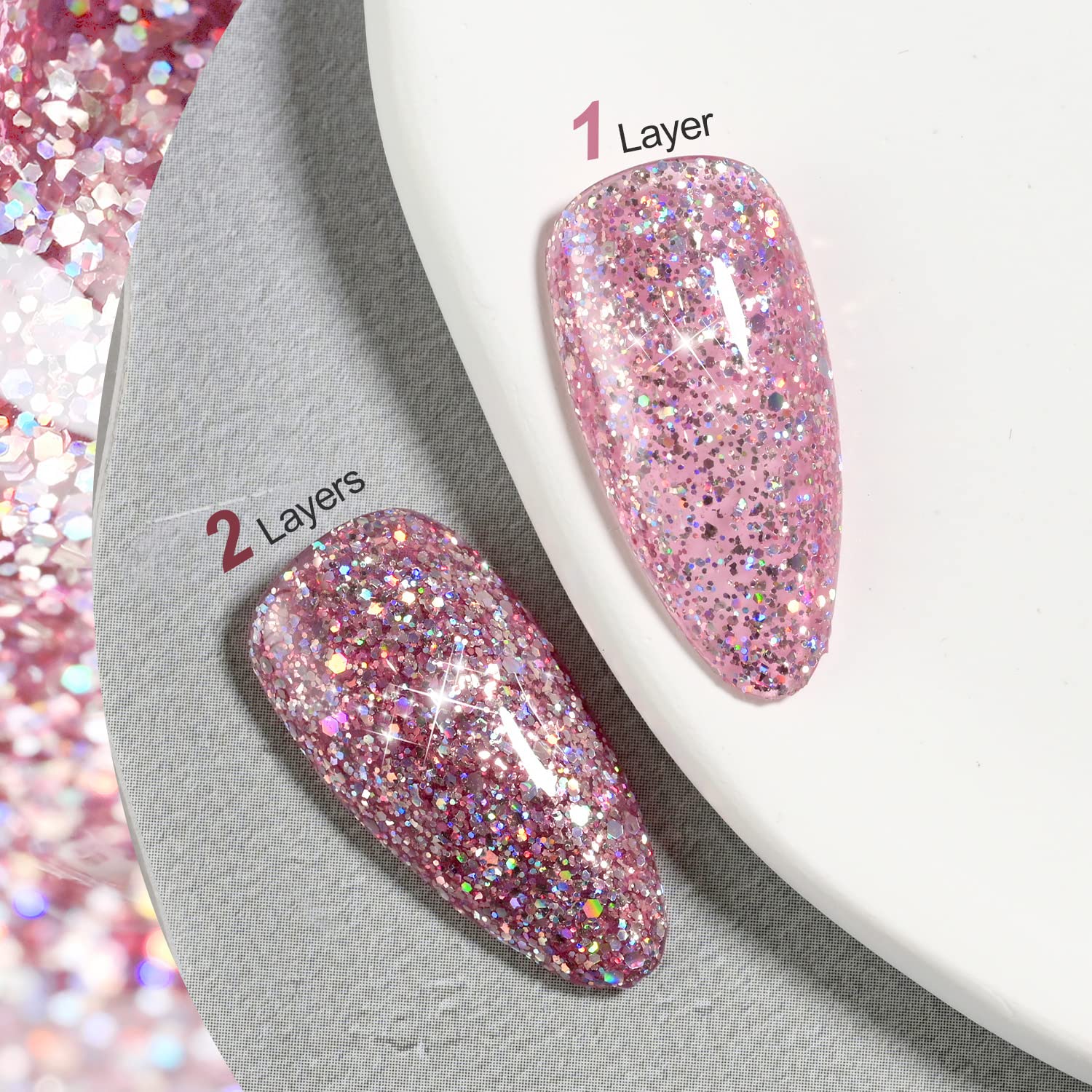 GAOY Esmalte gel brillo rosa muestra cobertura uniforme en uñas