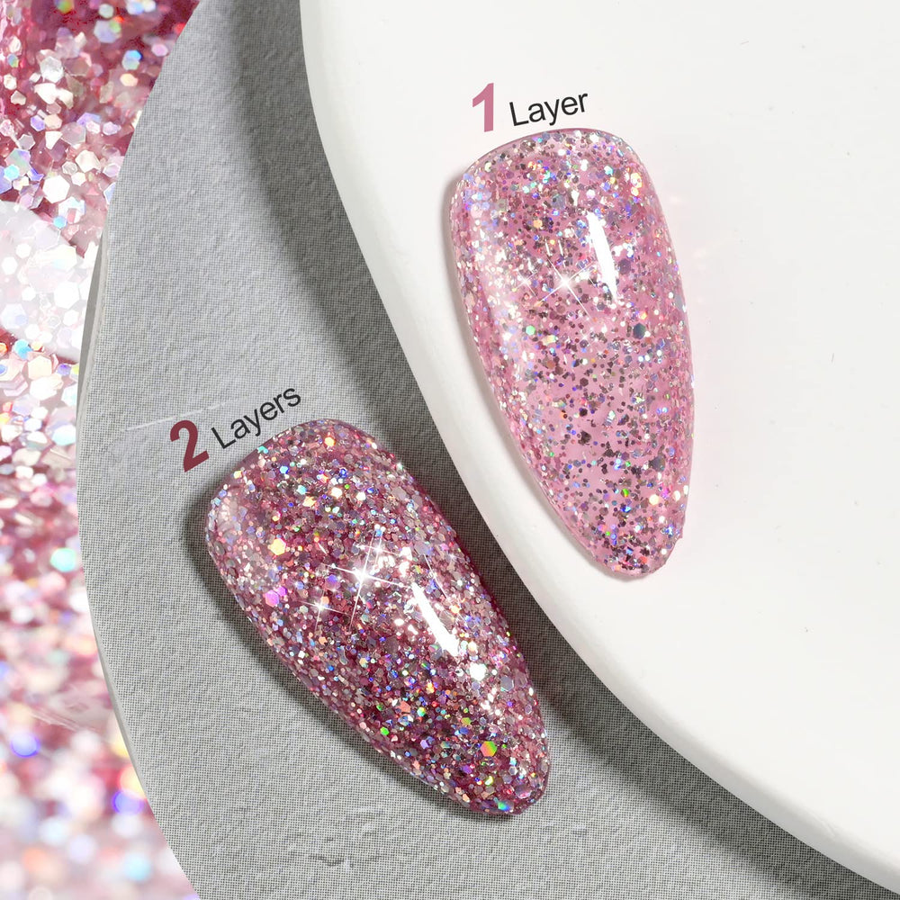GAOY Esmalte gel brillo rosa muestra cobertura uniforme en uñas