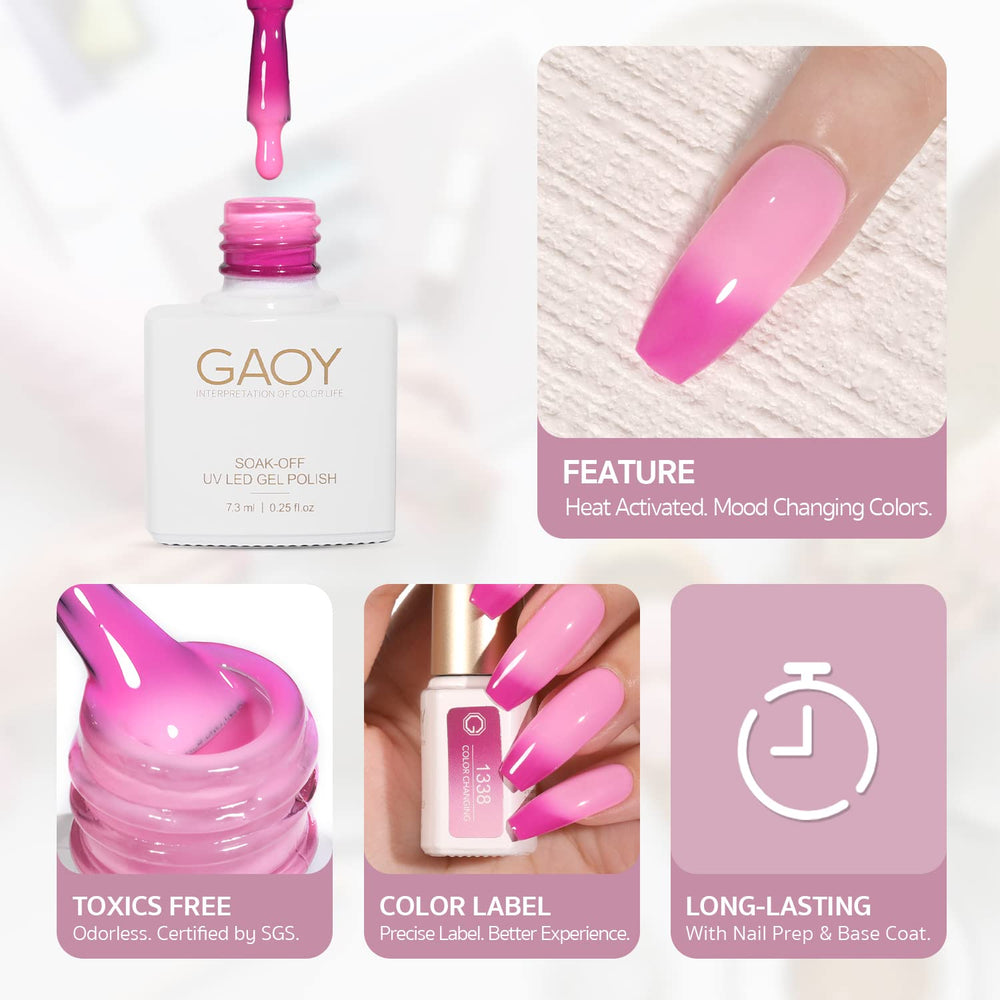GAOY esmalte gel cambio de color fucsia, acabado intenso para estilo nocturno.