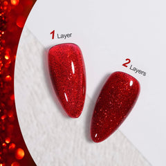 GAOY esmalte gel destellos rojo aplicando con pincel para acabado uniforme.