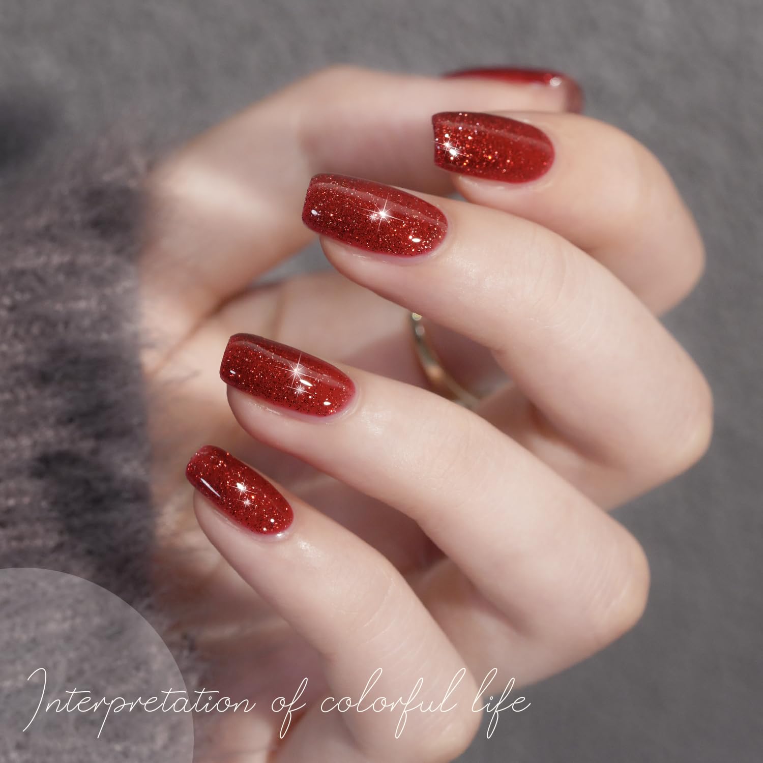 GAOY esmalte gel destellos rojo textura y cobertura visibles.