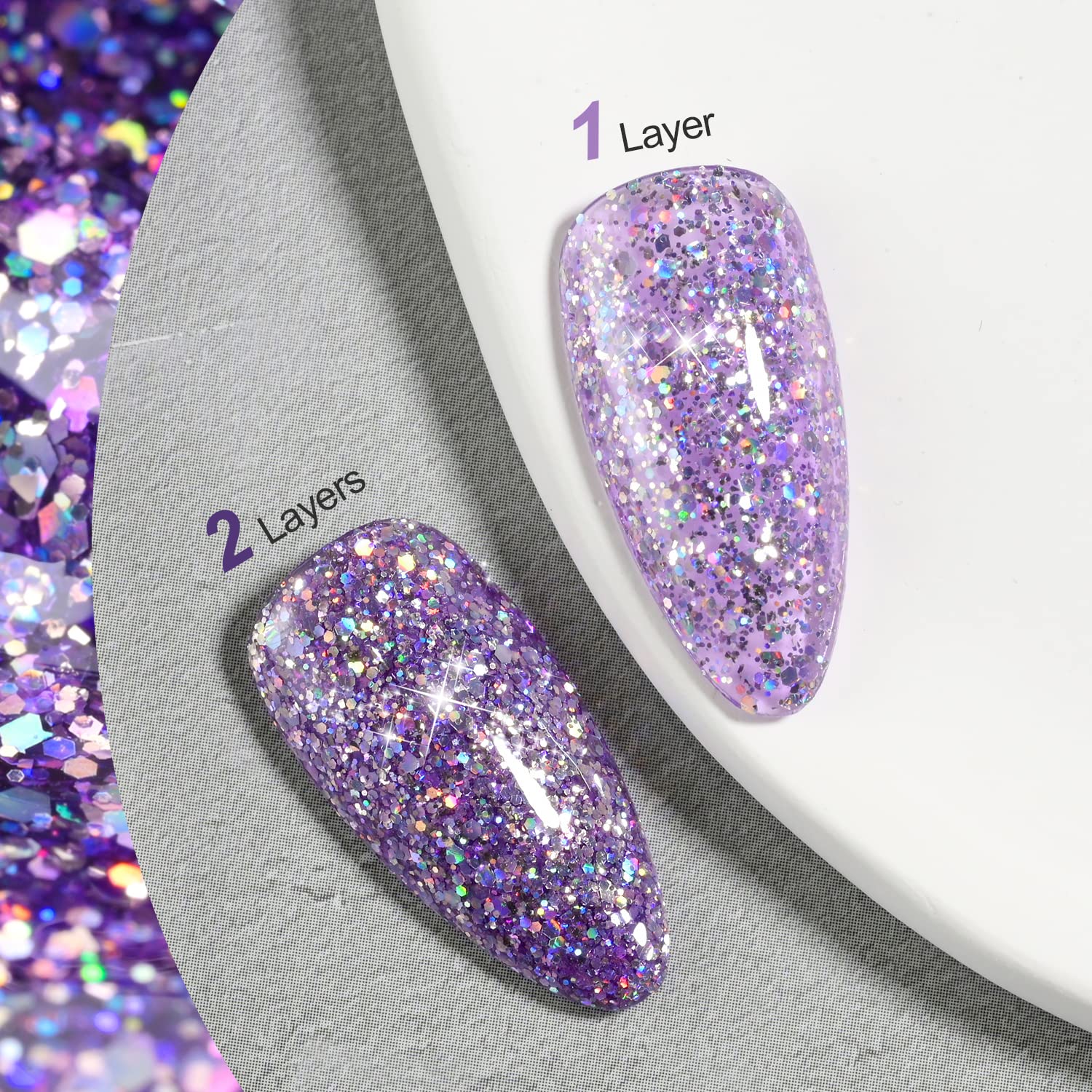 GAOY esmalte gel glitter Lavanda Fields, destellos diamante para un acabado duradero