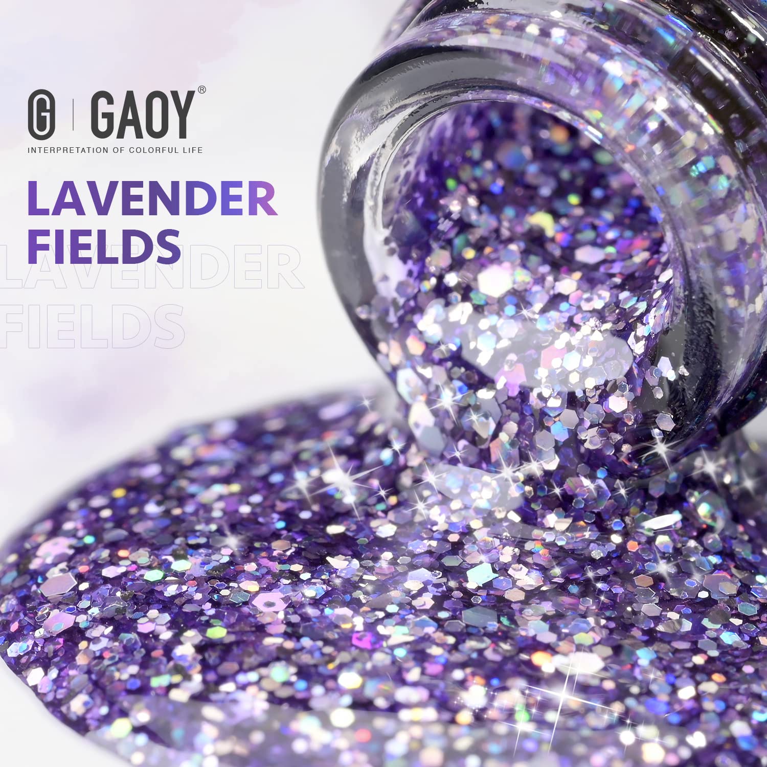 GAOY esmalte gel glitter Lavanda Fields, acabado brillante y duradero con dos capas