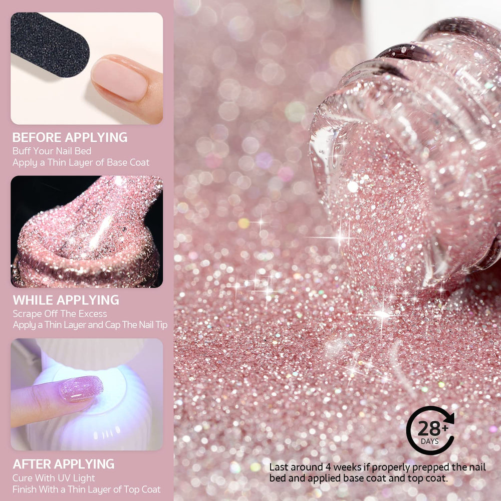 GAOY Esmalte gel Jelly Glitter, 7 ml, ideal para retoques puntuales.