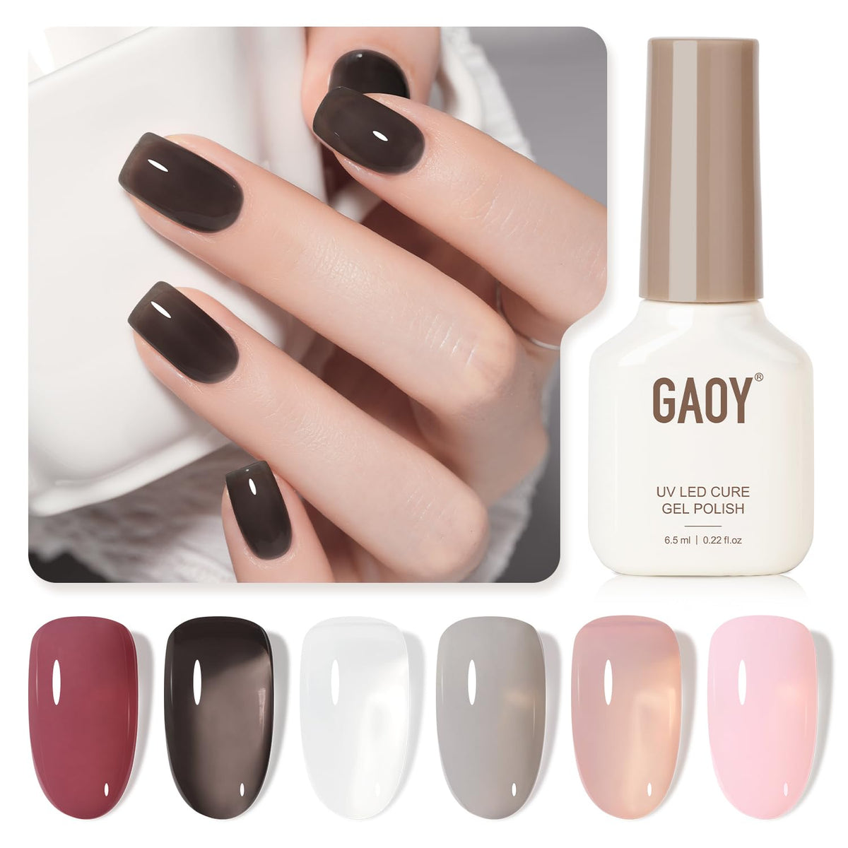 GAOY esmalte gel jelly gris-rosado para uñas, acabado translúcido y duradero.