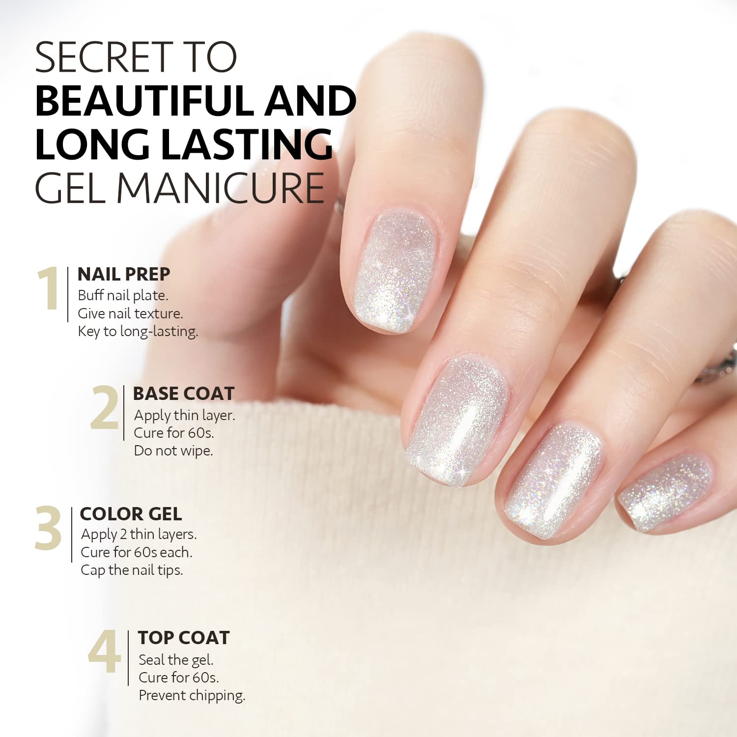 GAOY Esmalte gel con brillo translúcido: manicura casera lista para curado.