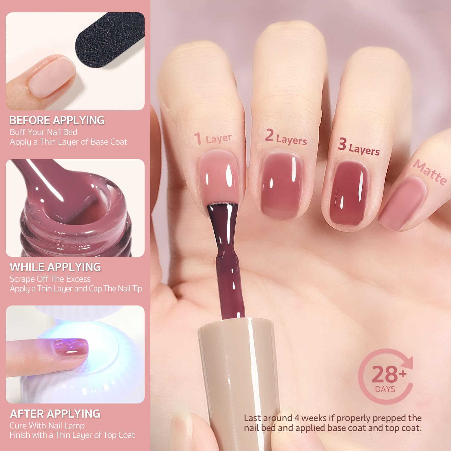 gaoy esmalte gel marrón suave, tono cálido para uñas elegantes