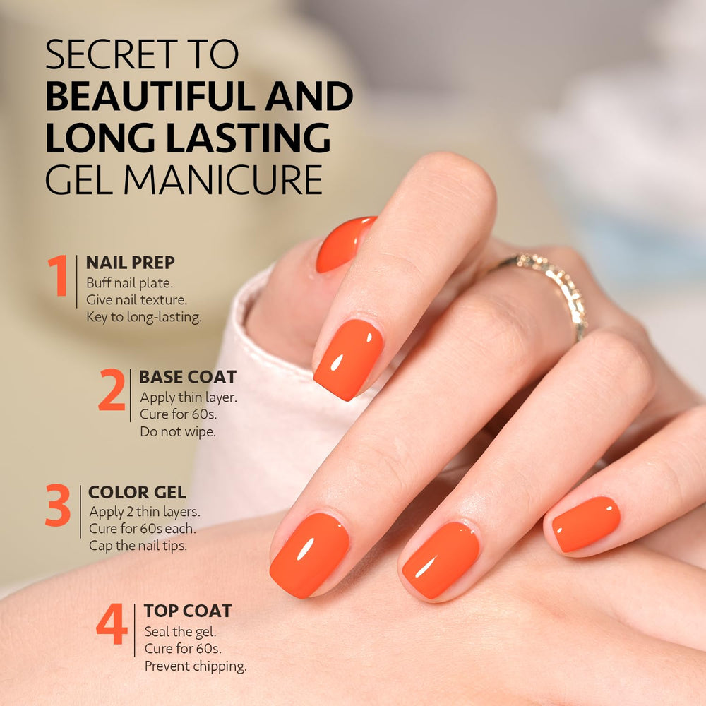 GAOY esmalte gel naranja 1460 acabado con brillo duradero.