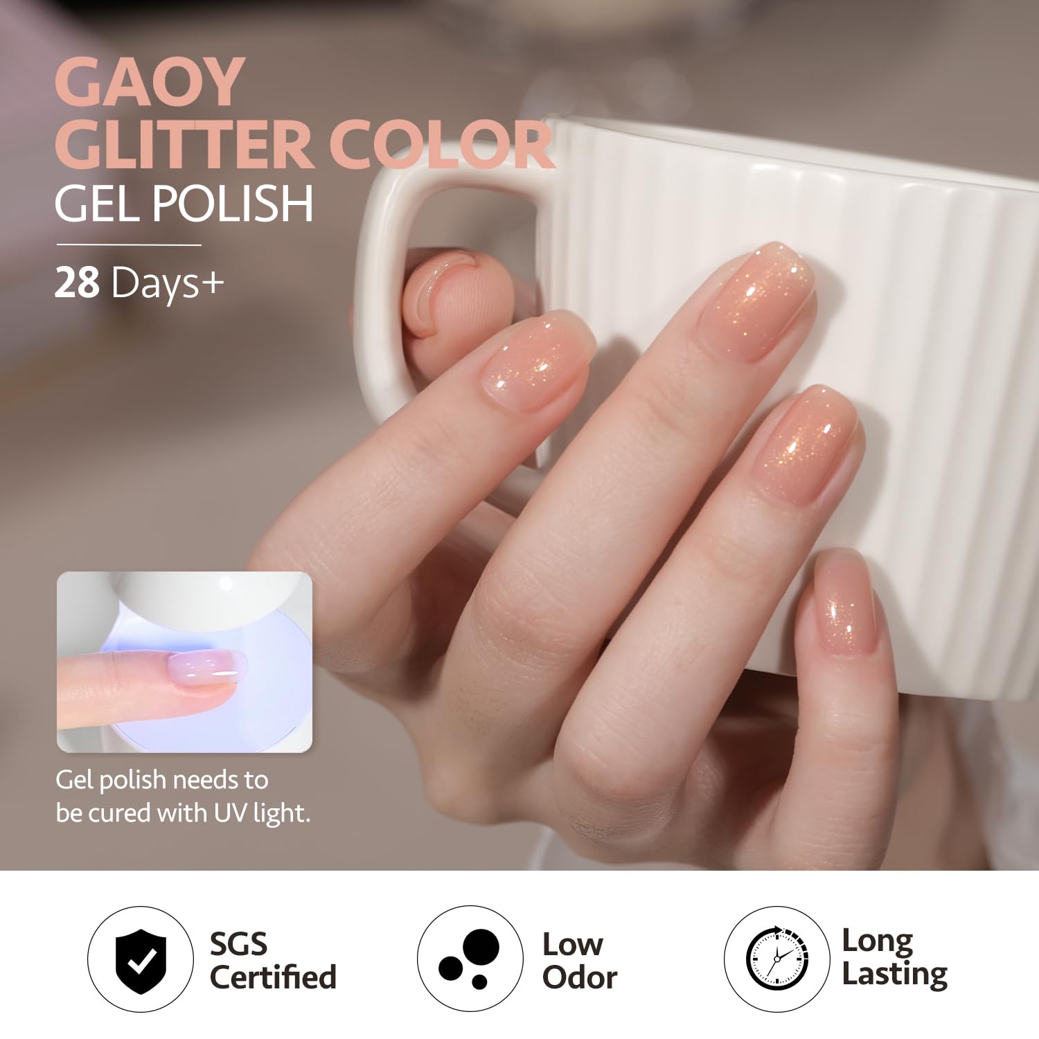 GAOY Acabado translúcido con brillo, realza uñas naturales.