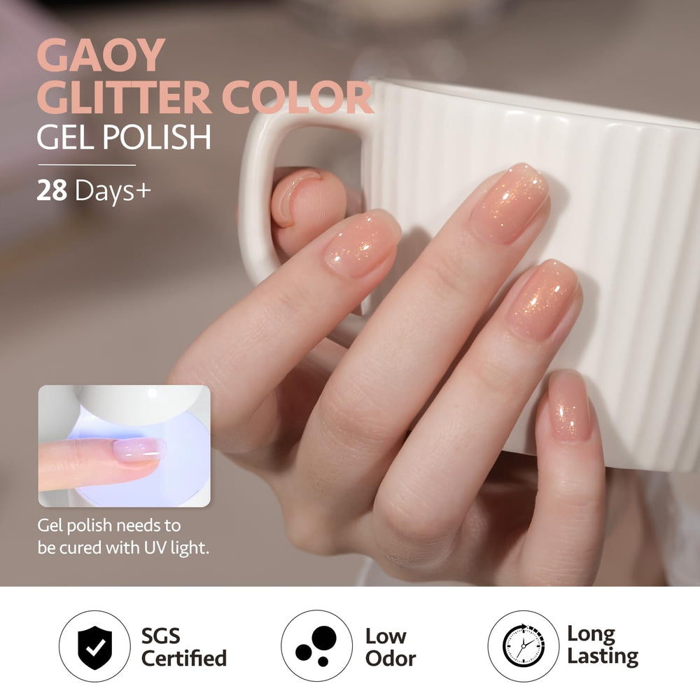 GAOY Acabado translúcido con brillo, realza uñas naturales.