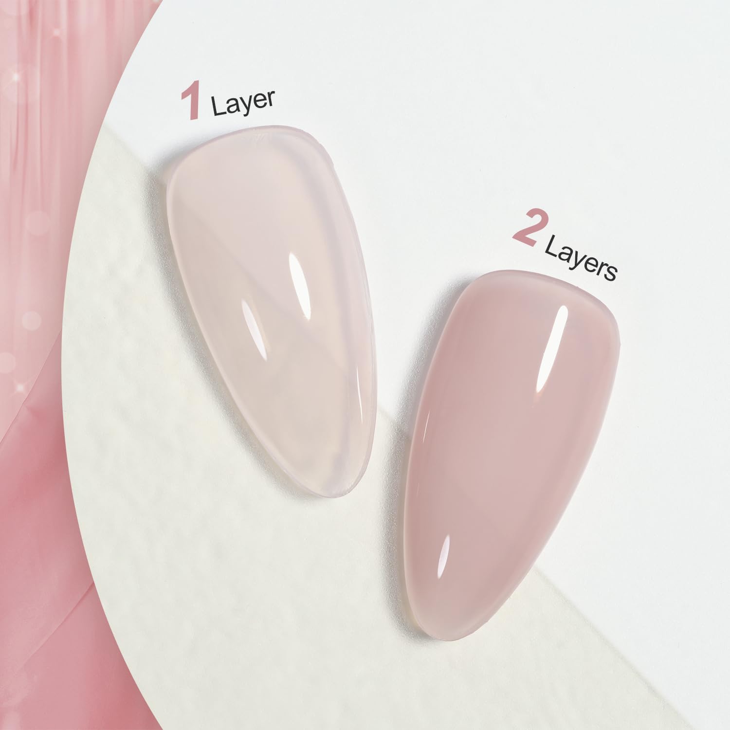 GAOY gel tono rosa translucido muestra capas para tono suave o intenso.
