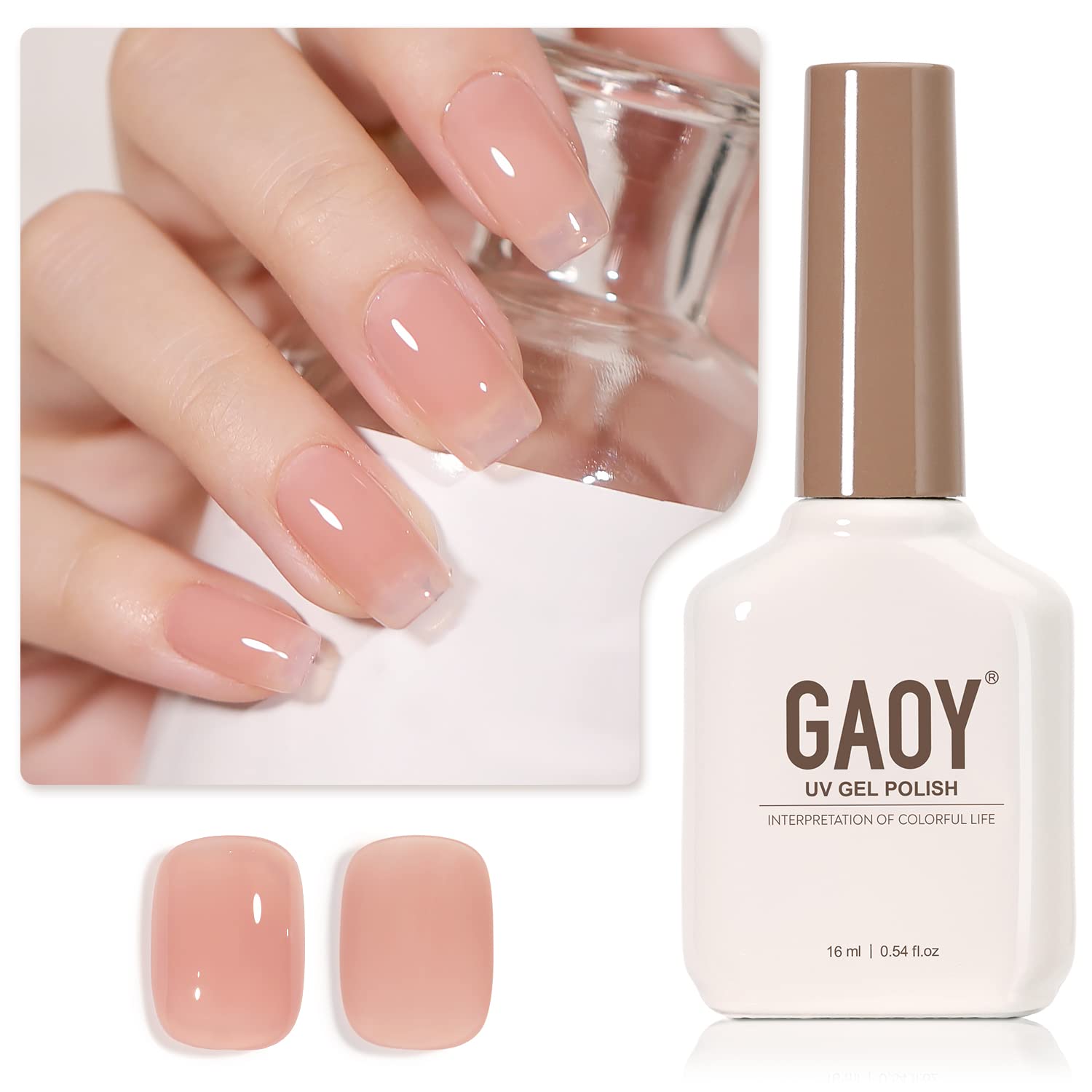 GAOY gel nude translúcido 1301, botella de 16 ml para manicura en casa con acabado translúcido.