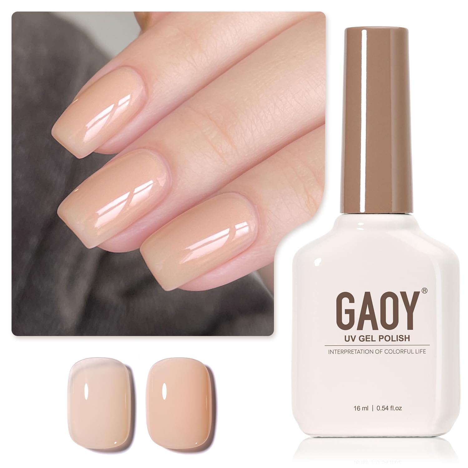 GAOY Esmalte gel nude translúcido en bote de 16 ml para uñas naturales.