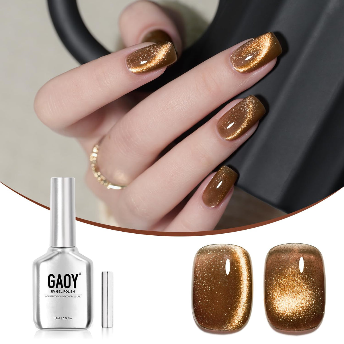 GAOY esmalte gel ojo-de-gato marrón caramelo 16 ml