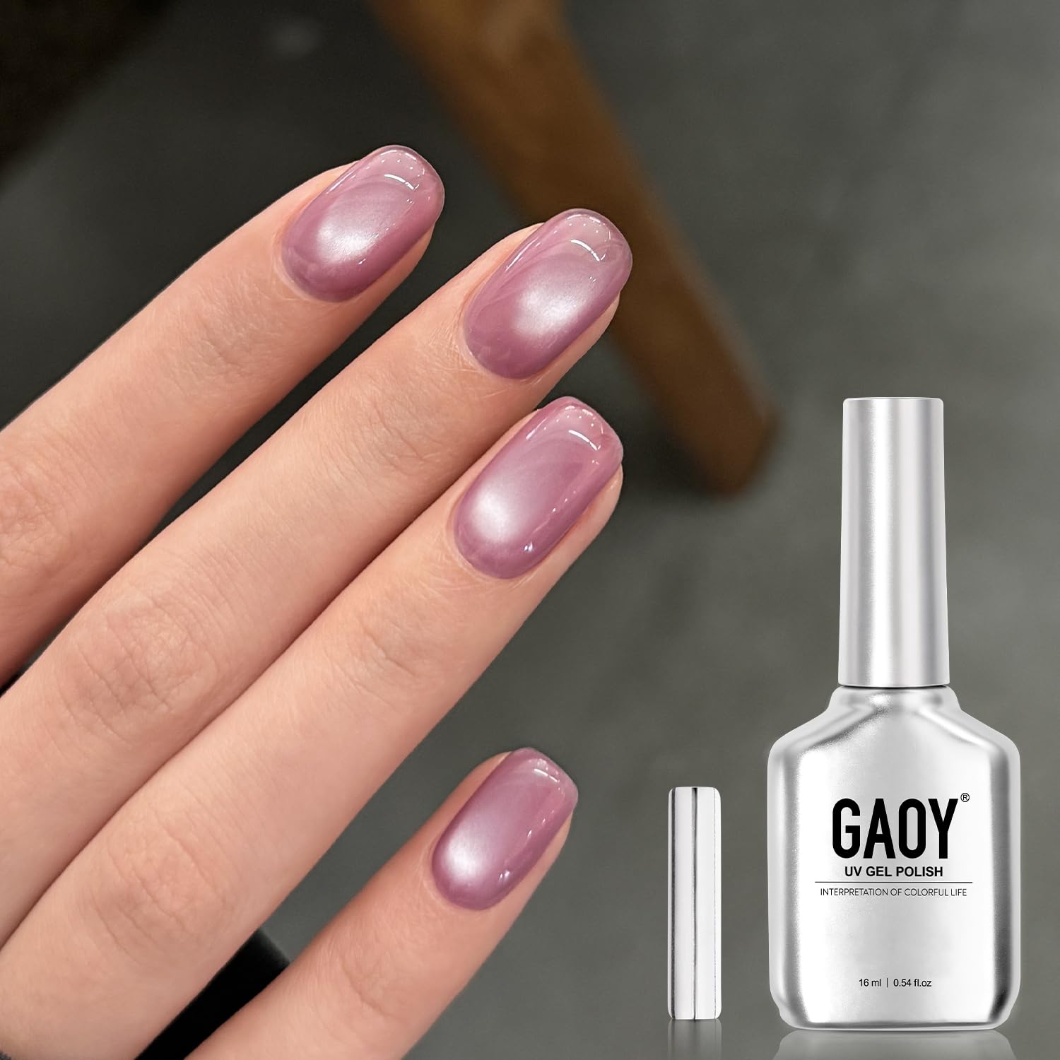 GAOY esmalte gel ojo de gato Rosa con brillo holográfico en la botella
